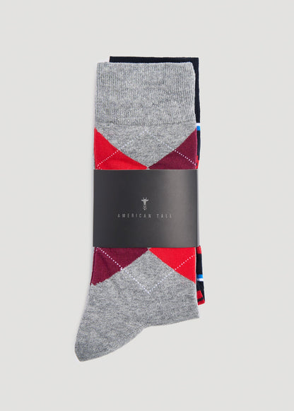 American Tall Men Dress Socks Size 14 to 17 (3-Pack) for Tall Men in Pack D