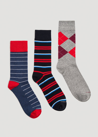 American Tall Men Dress Socks Size 14 to 17 (3-Pack) for Tall Men in Pack D