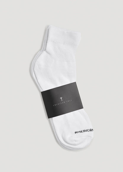 American Tall Men Athletic Mid Ankle Socks (X-Large Size: 14-17) for Tall Men in White