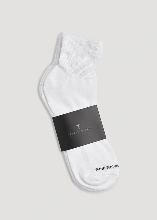 American Tall Men Athletic Mid Ankle Socks (X-Large Size: 14-17) for Tall Men in White