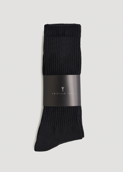 American Tall Men Athletic Crew Socks (X-Large Size: 13-15) for Tall Men in Black
