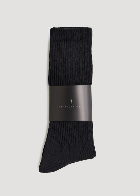 American Tall Men Athletic Crew Socks (X-Large Size: 13-15) for Tall Men in Black