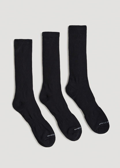 American Tall Men Athletic Crew Socks (X-Large Size: 13-15) for Tall Men in Black