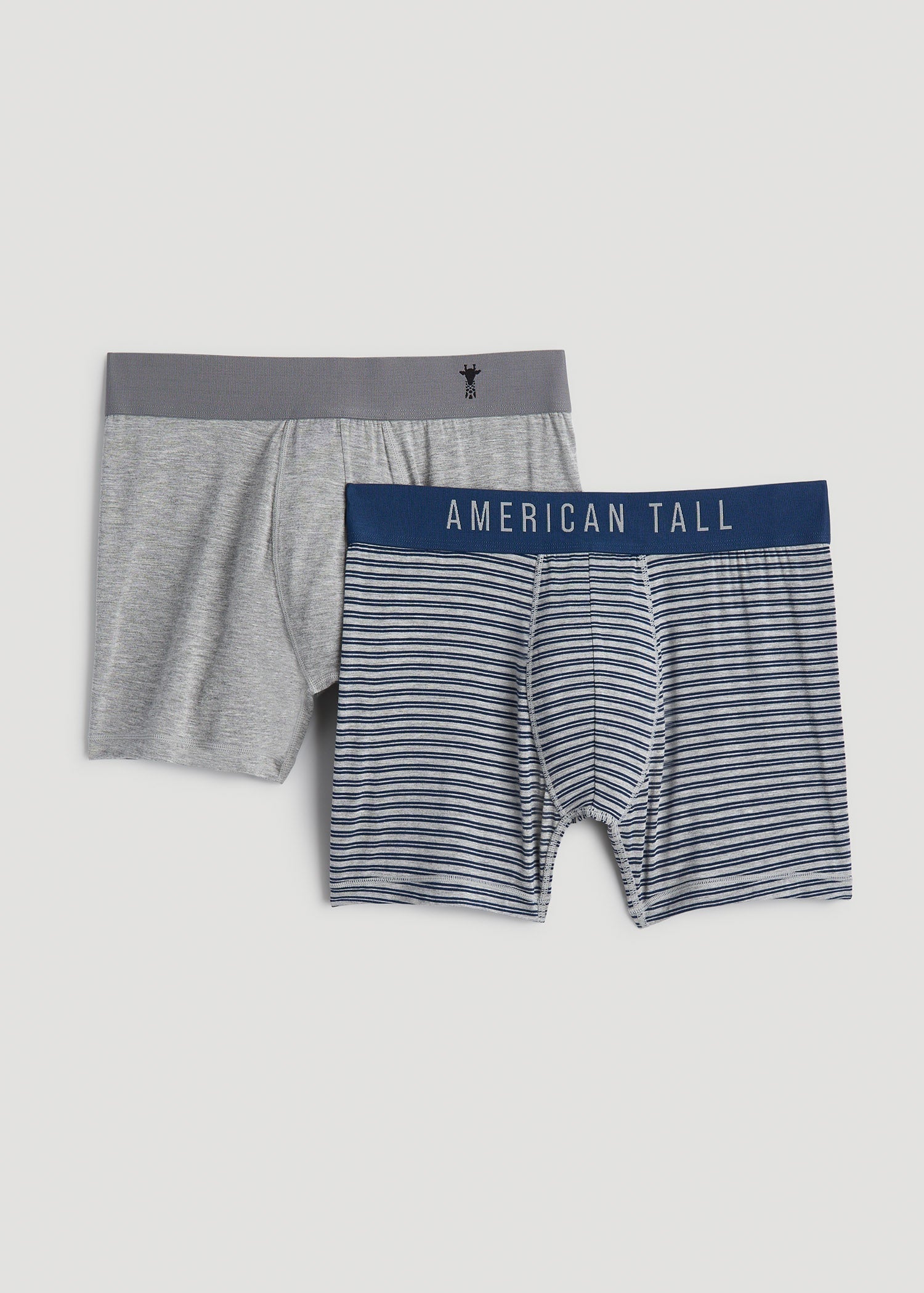 American Tall Men Micro Modal Boxer Briefs for Tall Men in Navy Stripe & Light Grey Mix