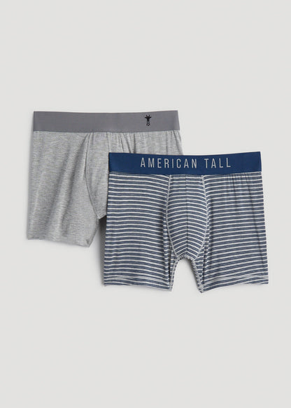 American Tall Men Micro Modal Boxer Briefs for Tall Men in Navy Stripe & Light Grey Mix