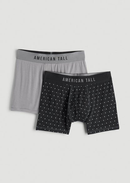American Tall Men Micro Modal Boxer Briefs for Tall Men in Dark Grey Geo & Pebble Grey