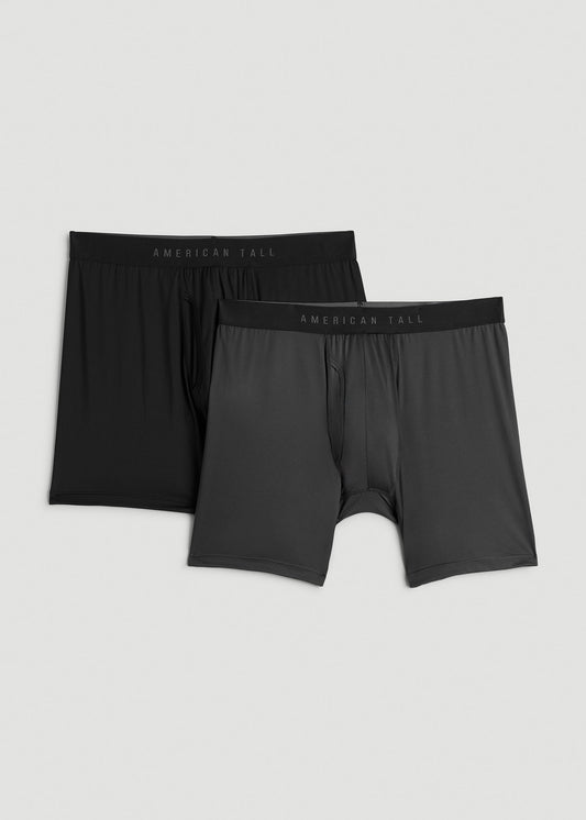 American Tall Men 2-Pack A.T. Performance Boxer Briefs for Tall Men in Black & Charcoal Rinse