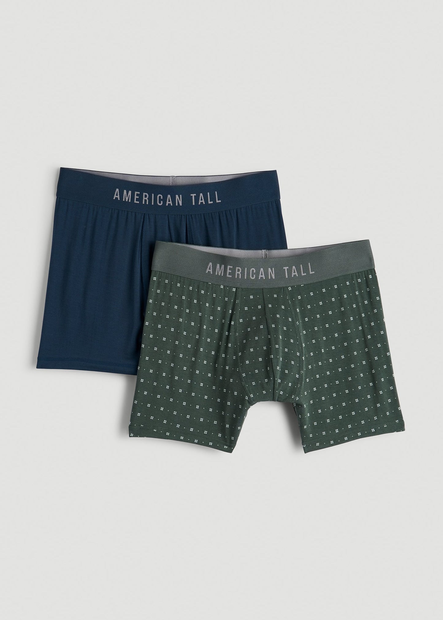American Tall Men Micro Modal Boxer Briefs for Tall Men in Dark Green Geo & Bright Navy