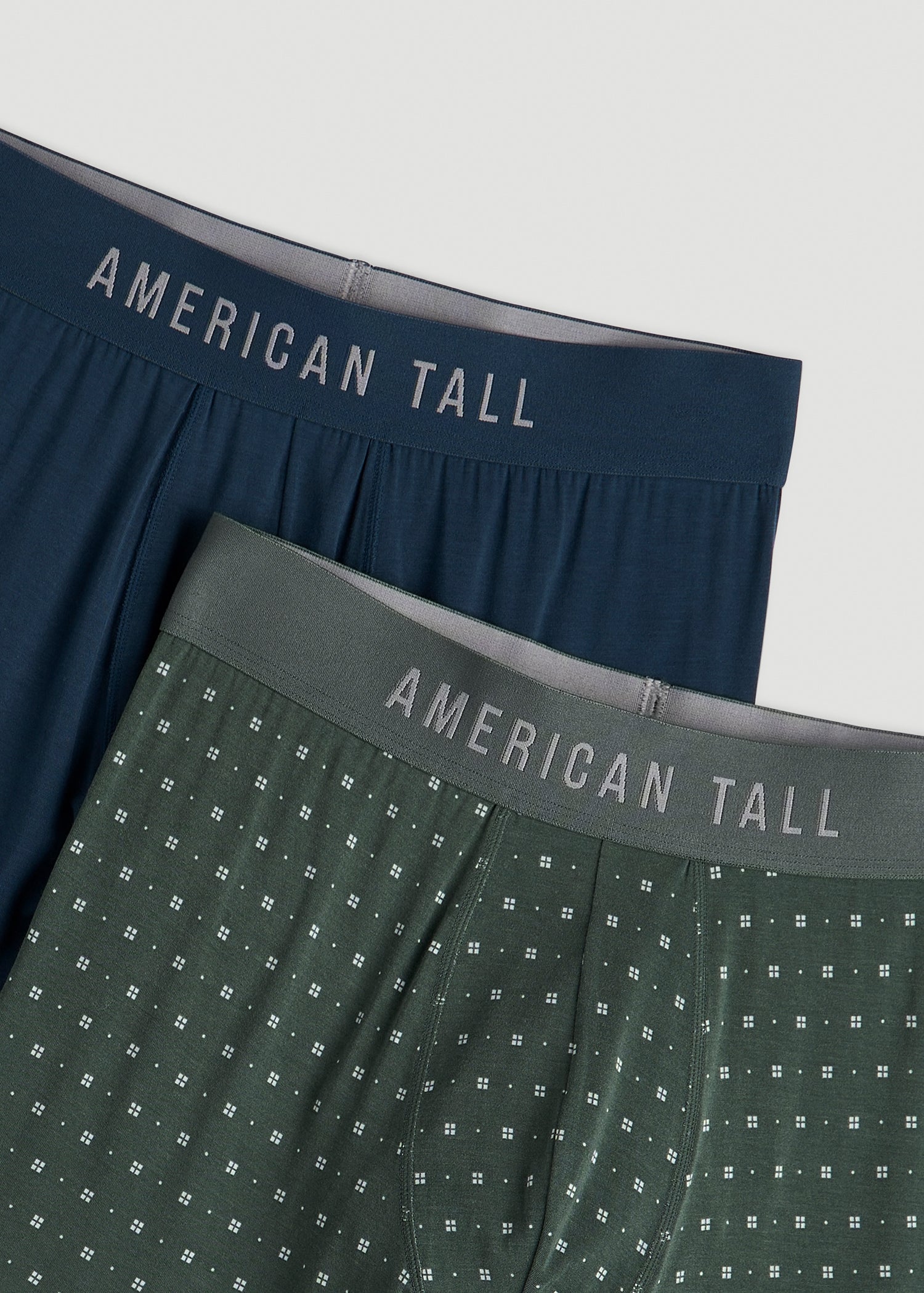 American Tall Men Micro Modal Boxer Briefs for Tall Men in Dark Green Geo & Bright Navy