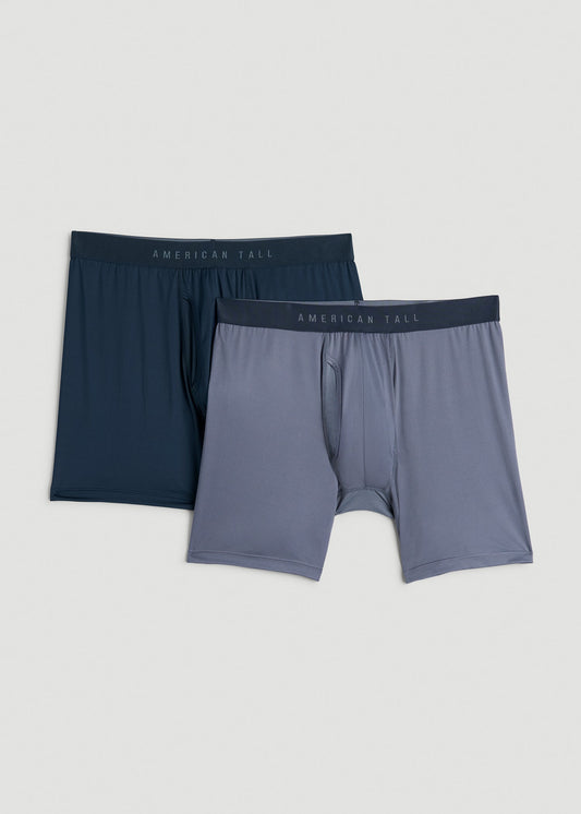 American Tall Men 2-Pack A.T. Performance Boxer Briefs for Tall Men in Navy Blue & Blue Slate