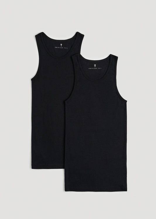 American Tall Men Ribbed Undershirt Tank Top for Tall Men in Black