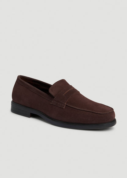 American Tall Men Penny Loafers for Tall Men in Dark Brown Suede