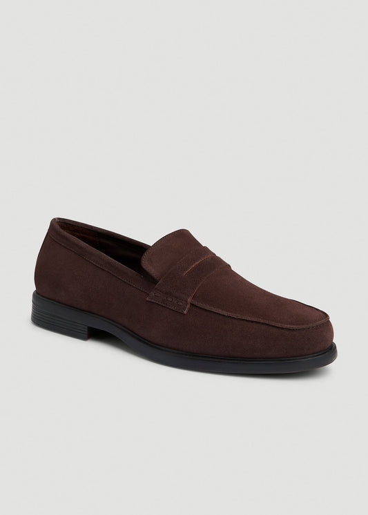 American Tall Men Penny Loafers for Tall Men in Dark Brown Suede