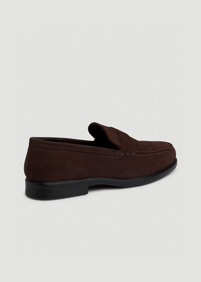 American Tall Men Penny Loafers for Tall Men in Dark Brown Suede