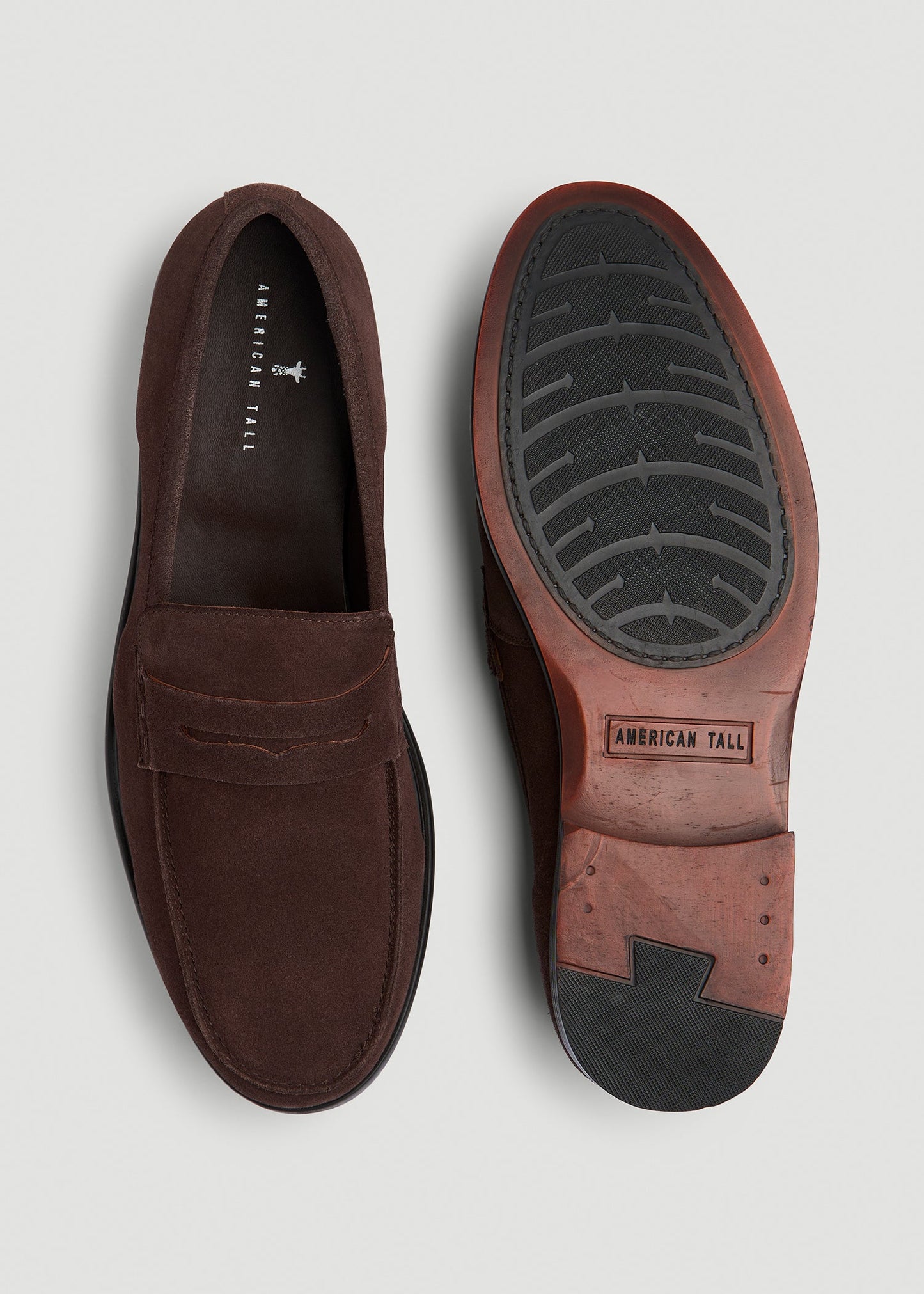 American Tall Men Penny Loafers for Tall Men in Dark Brown Suede