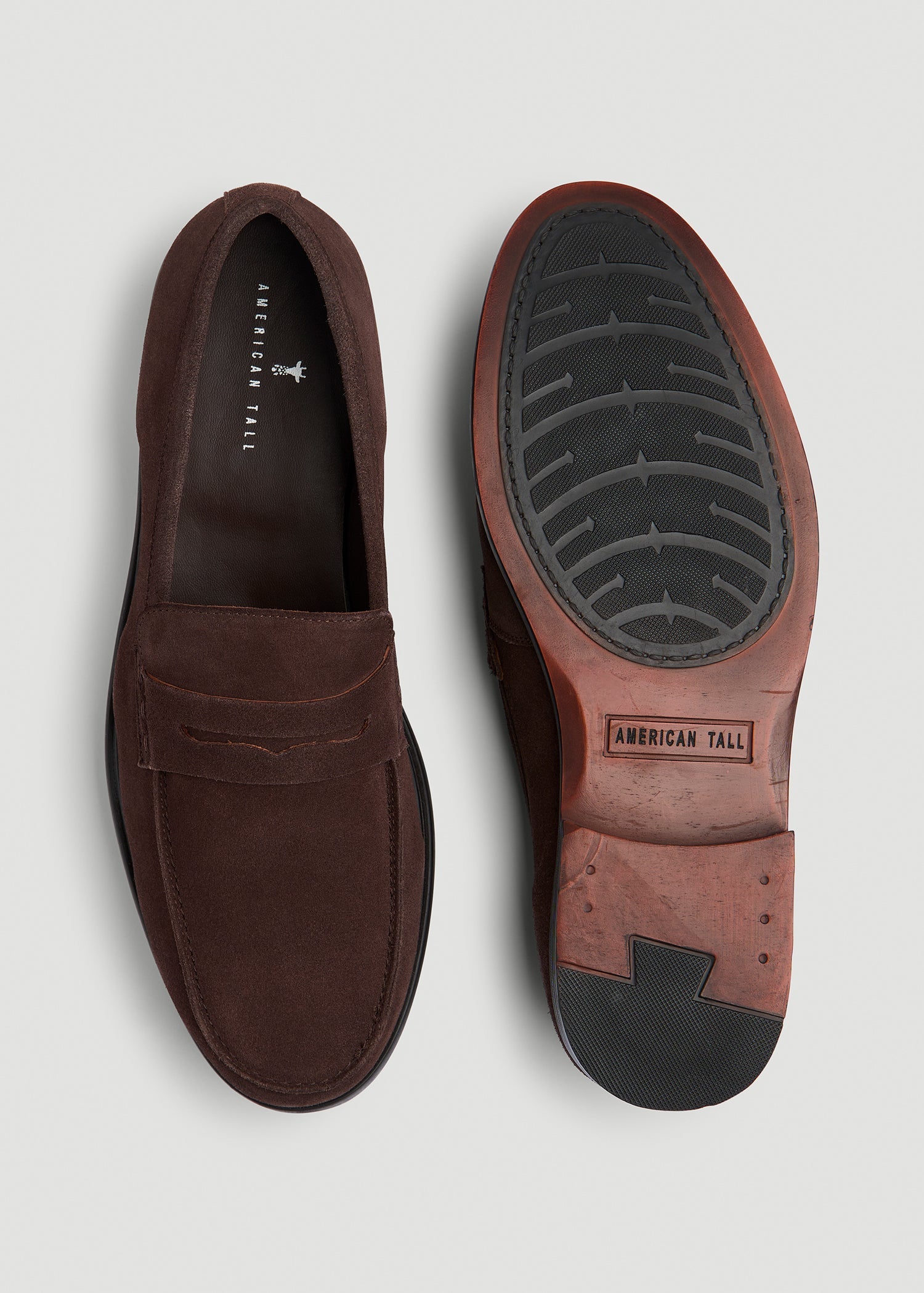 American Tall Men Penny Loafers for Tall Men in Dark Brown Suede
