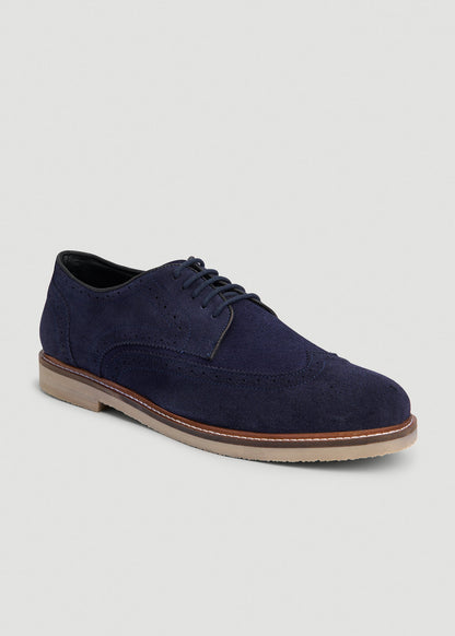 American Tall Men Suede Wingtip Oxfords for Tall Men in Dark Navy