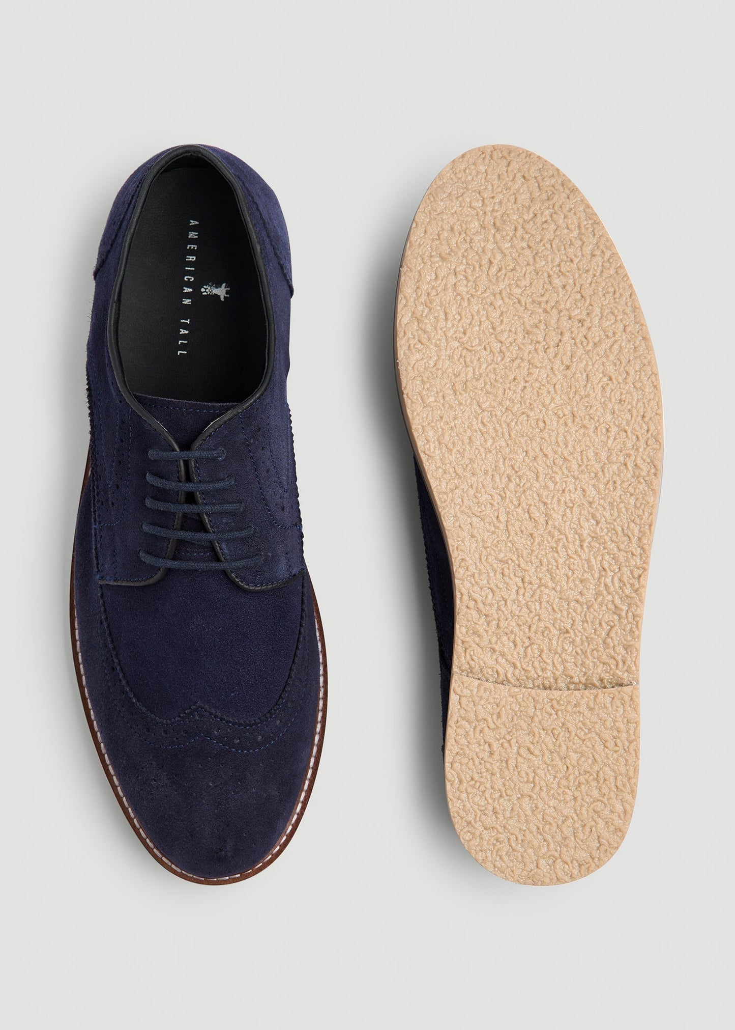 American Tall Men Suede Wingtip Oxfords for Tall Men in Dark Navy