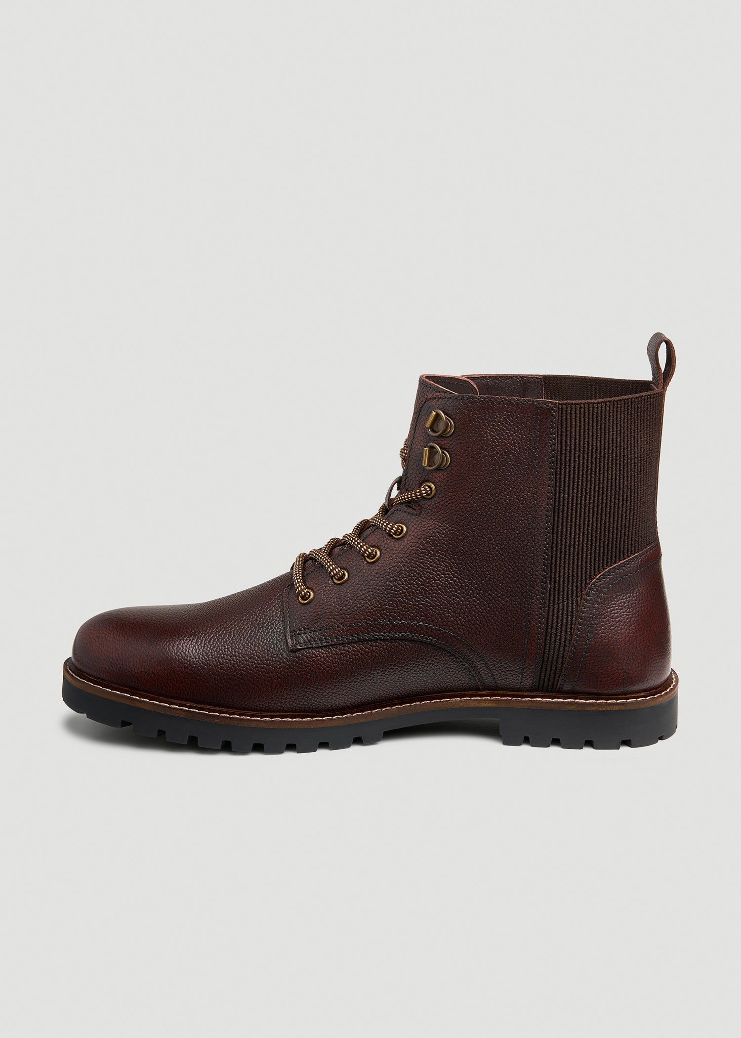 American Tall Men Pebbled Leather Lace-Up Boots for Tall Men in Dark Brown