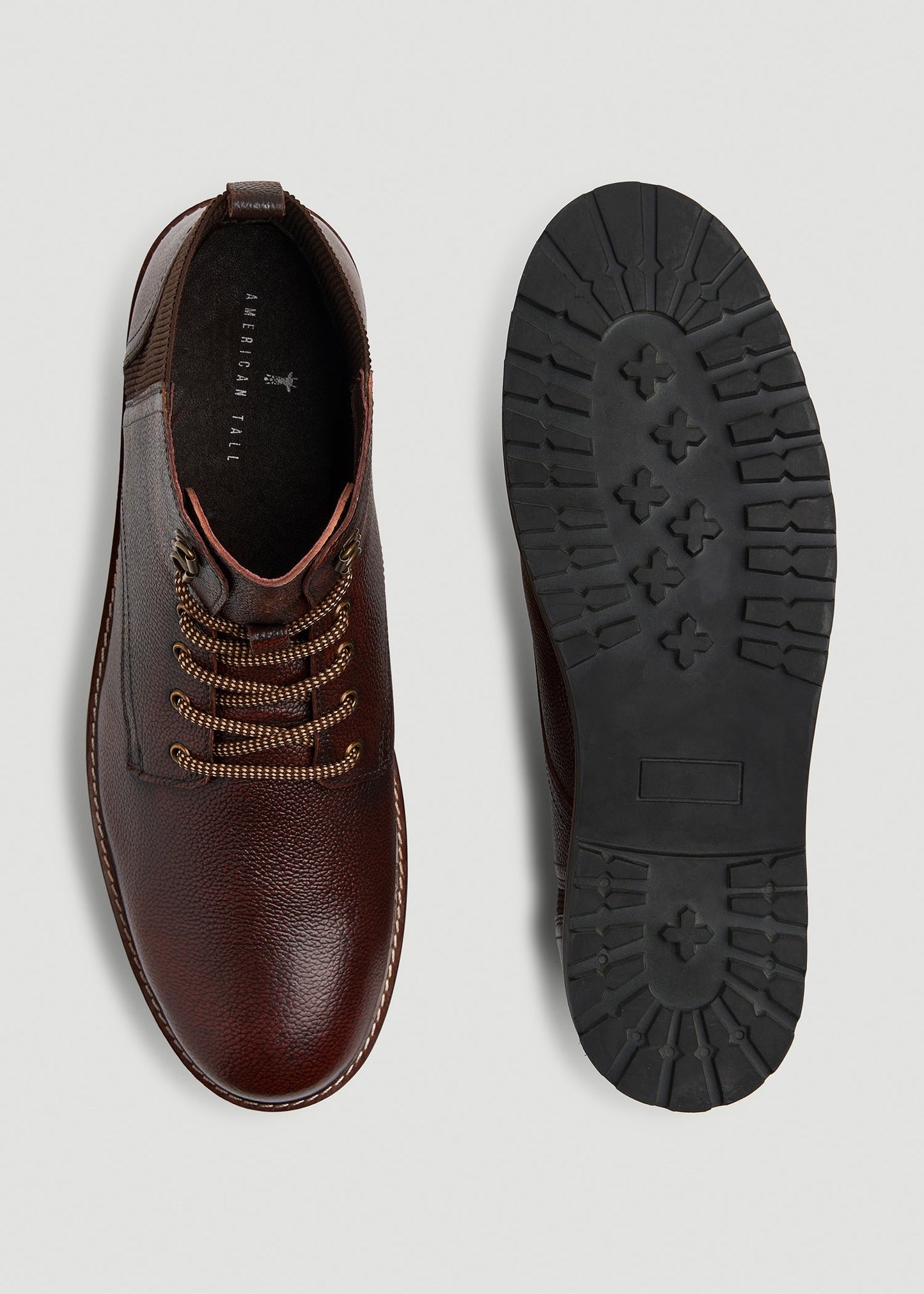 American Tall Men Pebbled Leather Lace-Up Boots for Tall Men in Dark Brown