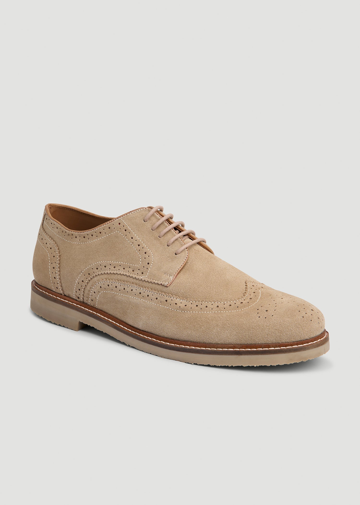 American Tall Men Suede Wingtip Oxfords for Tall Men in Beige