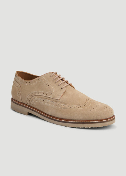 American Tall Men Suede Wingtip Oxfords for Tall Men in Beige