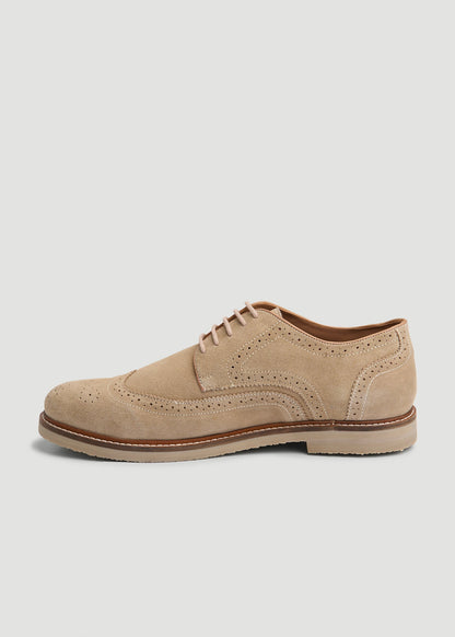 American Tall Men Suede Wingtip Oxfords for Tall Men in Beige