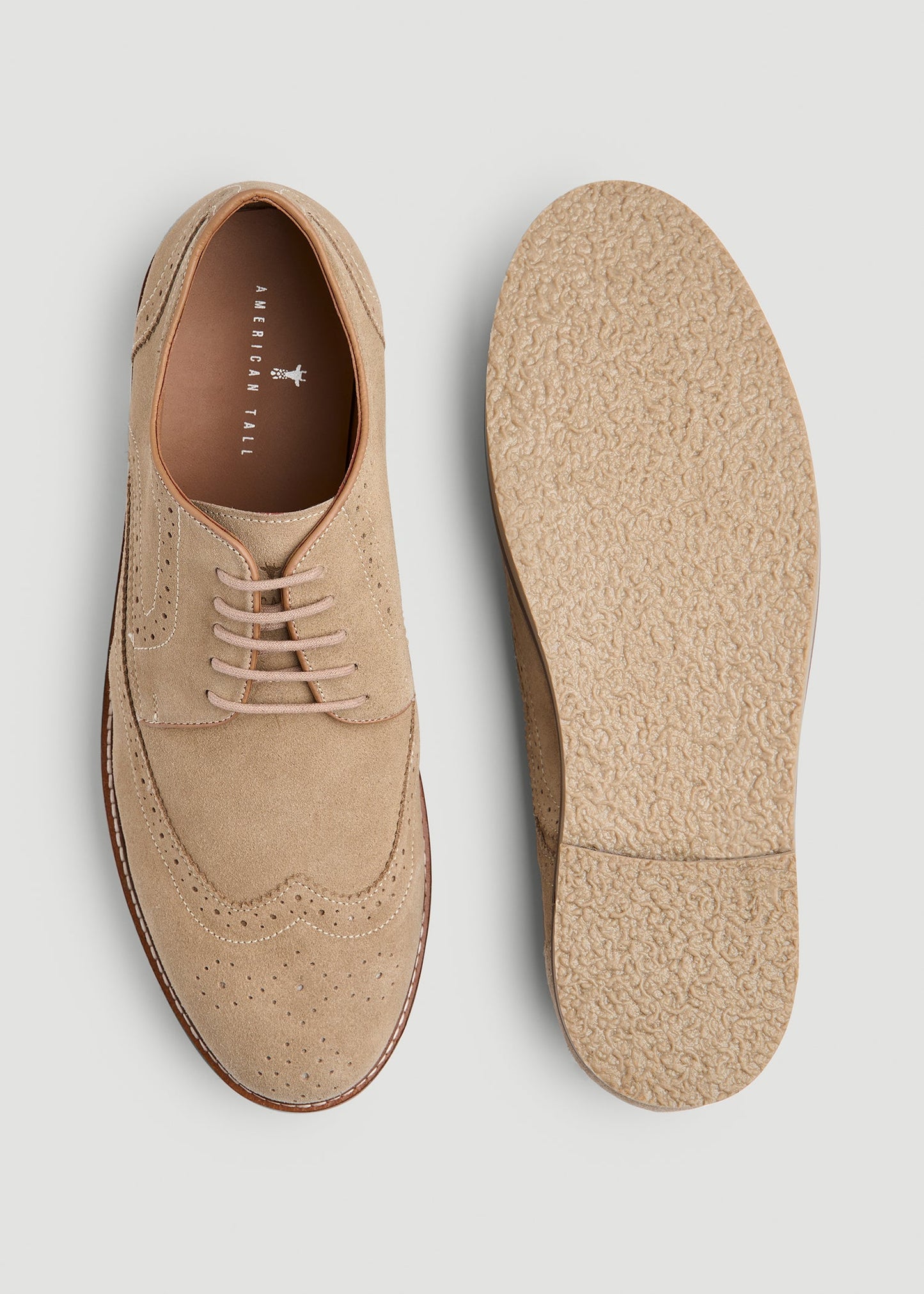 American Tall Men Suede Wingtip Oxfords for Tall Men in Beige