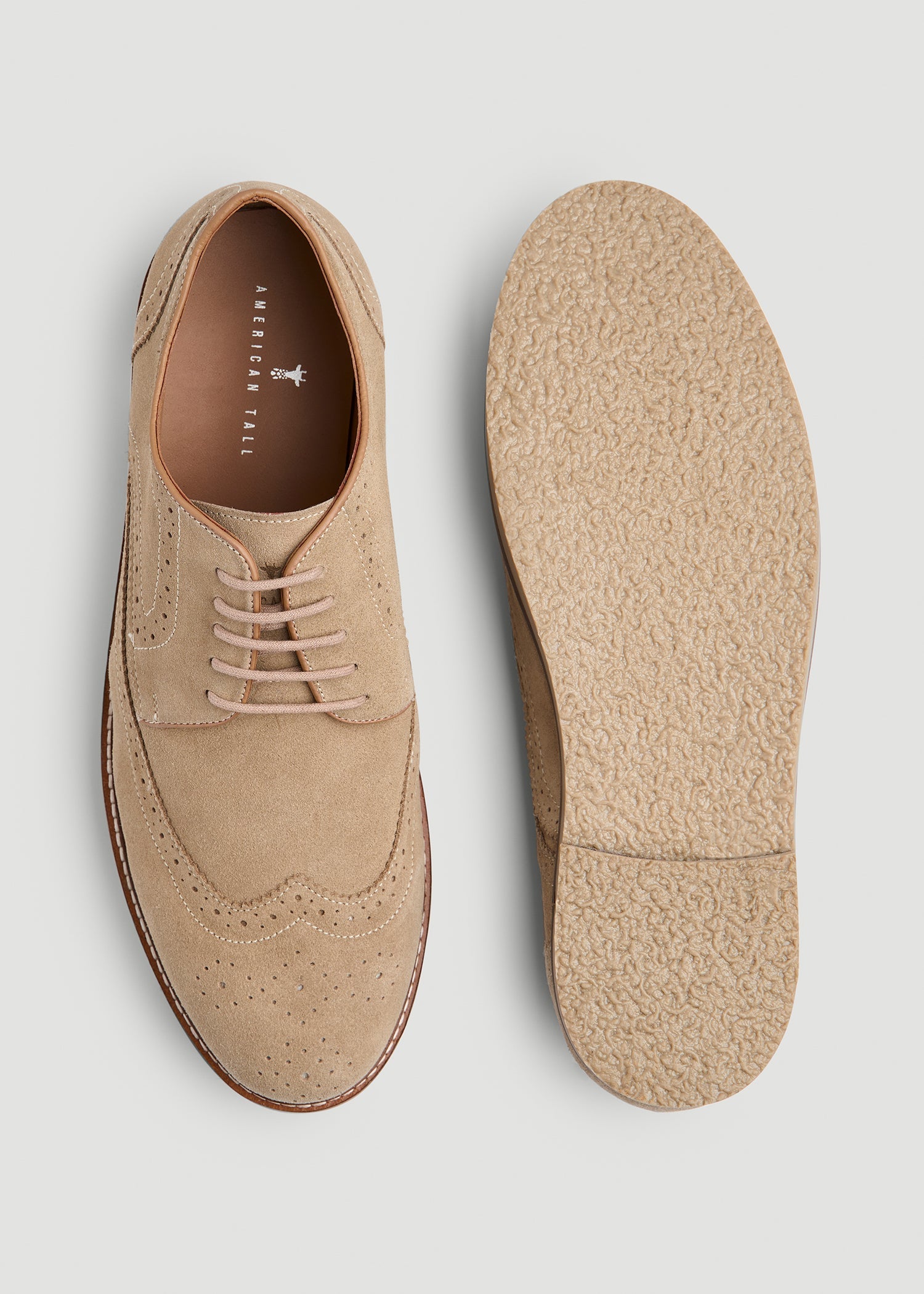American Tall Men Suede Wingtip Oxfords for Tall Men in Beige
