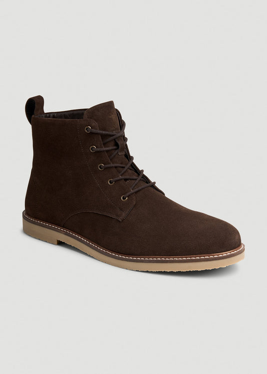 American Tall Men Suede Crepe Sole Boots for Tall Men in Dark Brown