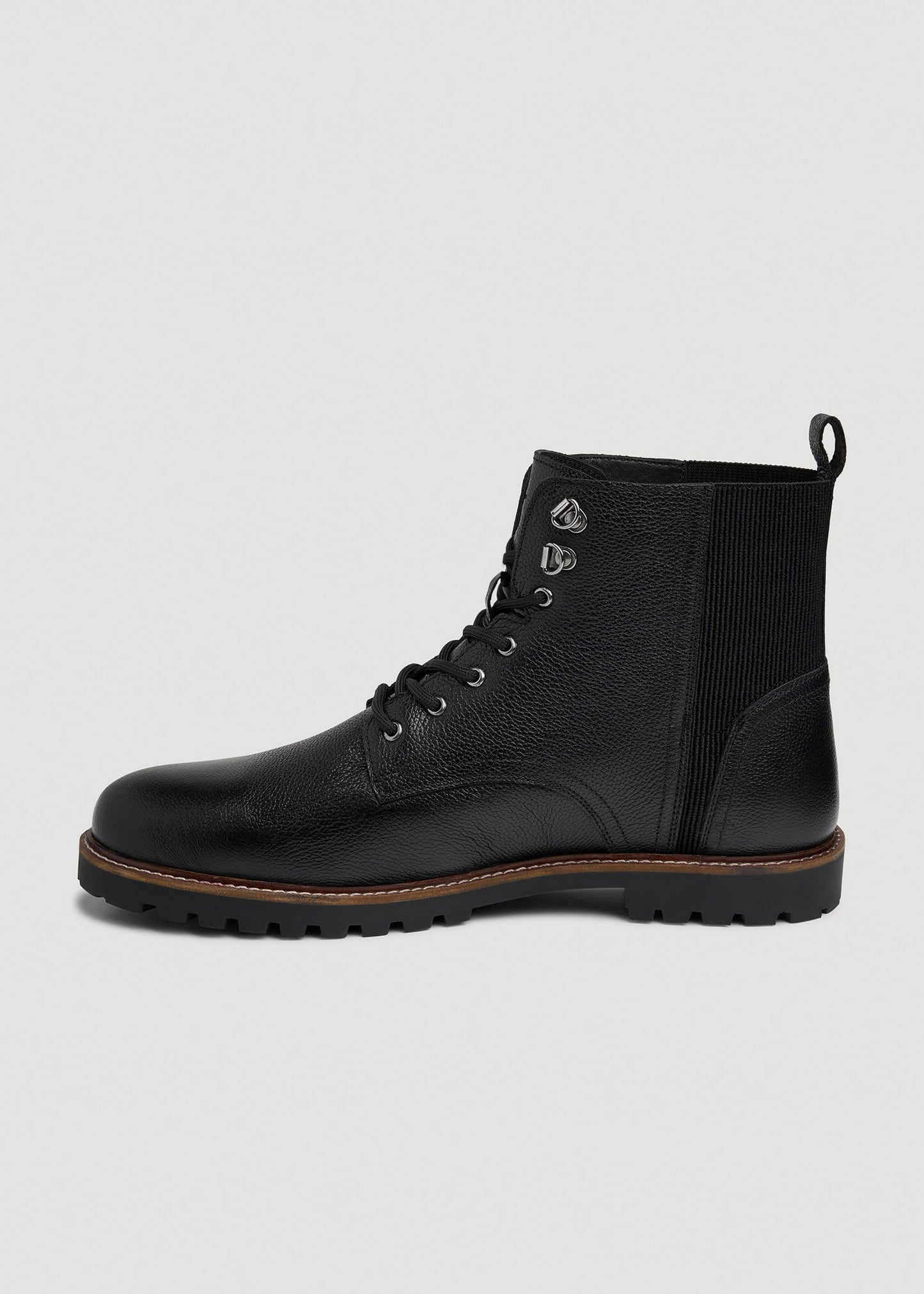 American Tall Men Pebbled Leather Lace-Up Boots for Tall Men in Black