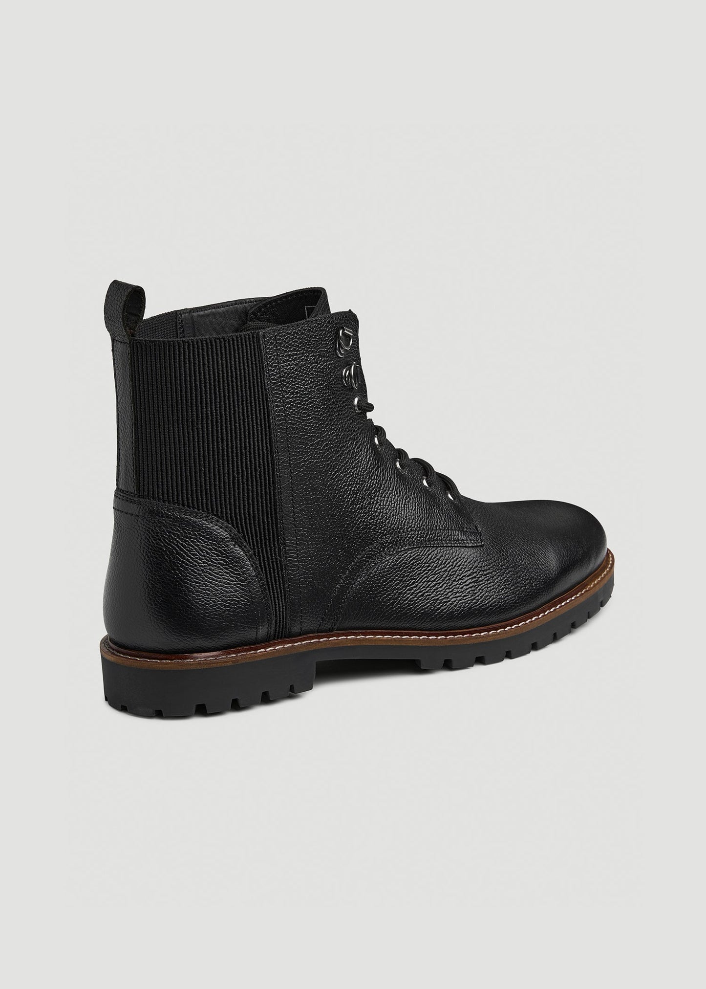 American Tall Men Pebbled Leather Lace-Up Boots for Tall Men in Black