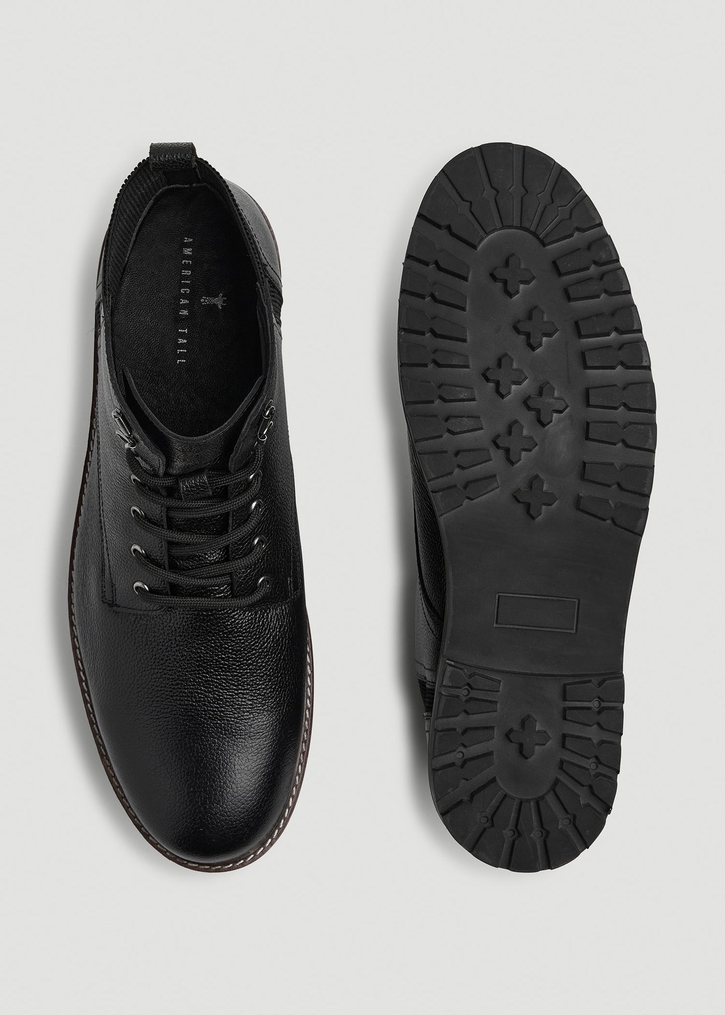 American Tall Men Pebbled Leather Lace-Up Boots for Tall Men in Black