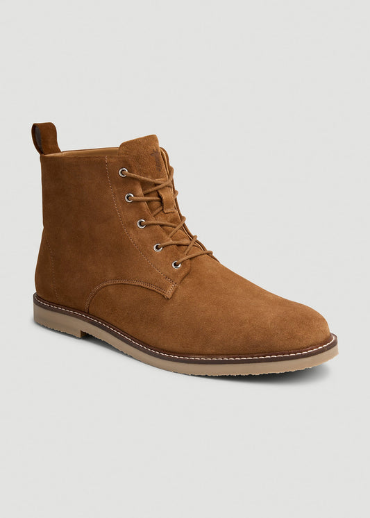American Tall Men Suede Crepe Sole Boots for Tall Men in Tan