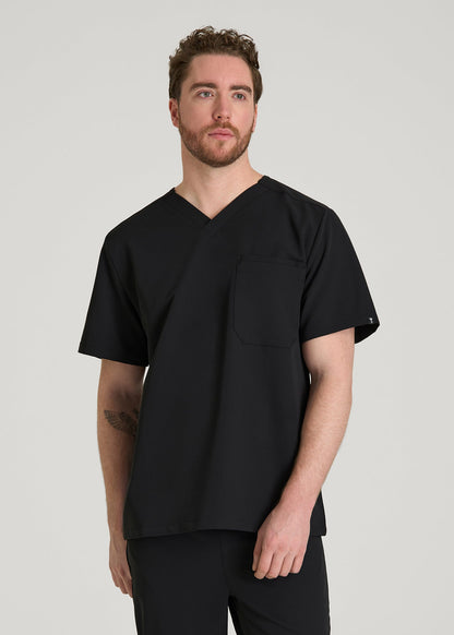 American Tall Men Short-Sleeve V-Neck Scrub Top for Tall Men in Black