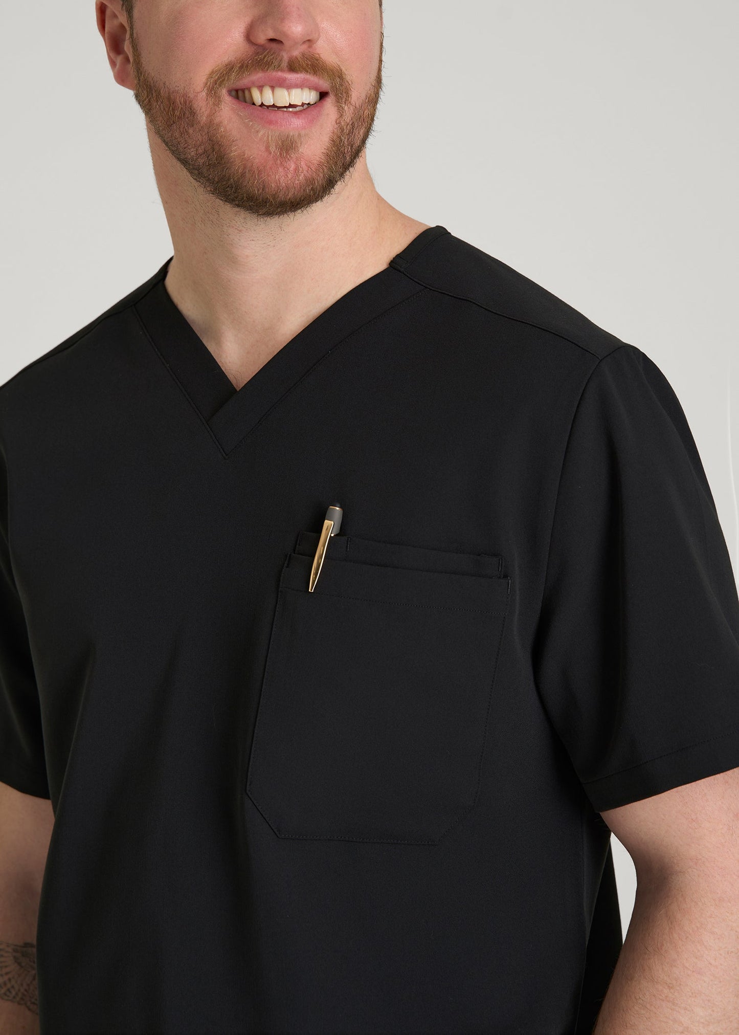 American Tall Men Short-Sleeve V-Neck Scrub Top for Tall Men in Black
