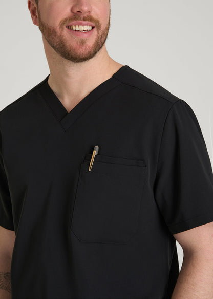American Tall Men Short-Sleeve V-Neck Scrub Top for Tall Men in Black