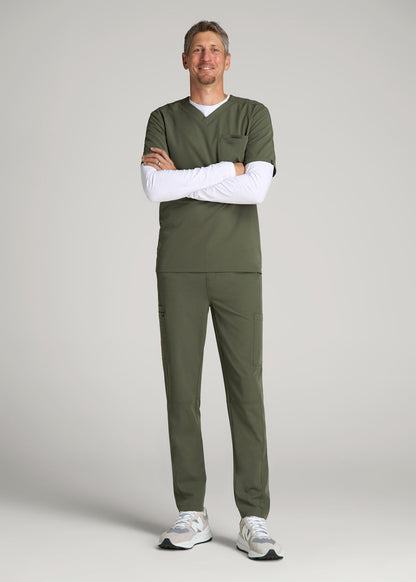 American Tall Men Cargo Scrub Pants for Tall Men in Clover Green