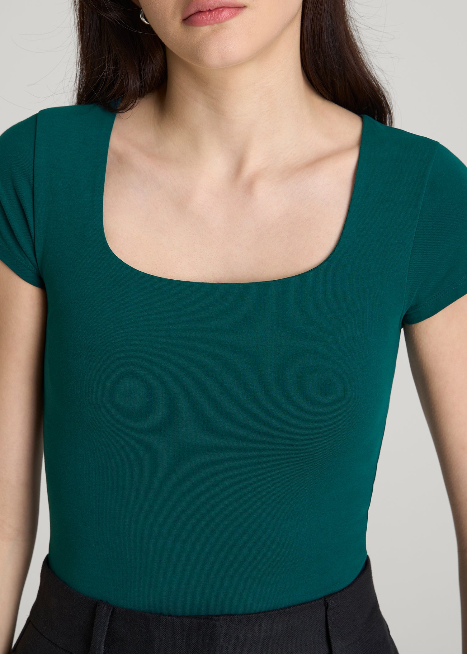 American Tall Women Cotton Blend Short Sleeve Square Neck Bodysuit for Tall Women in Deep Teal