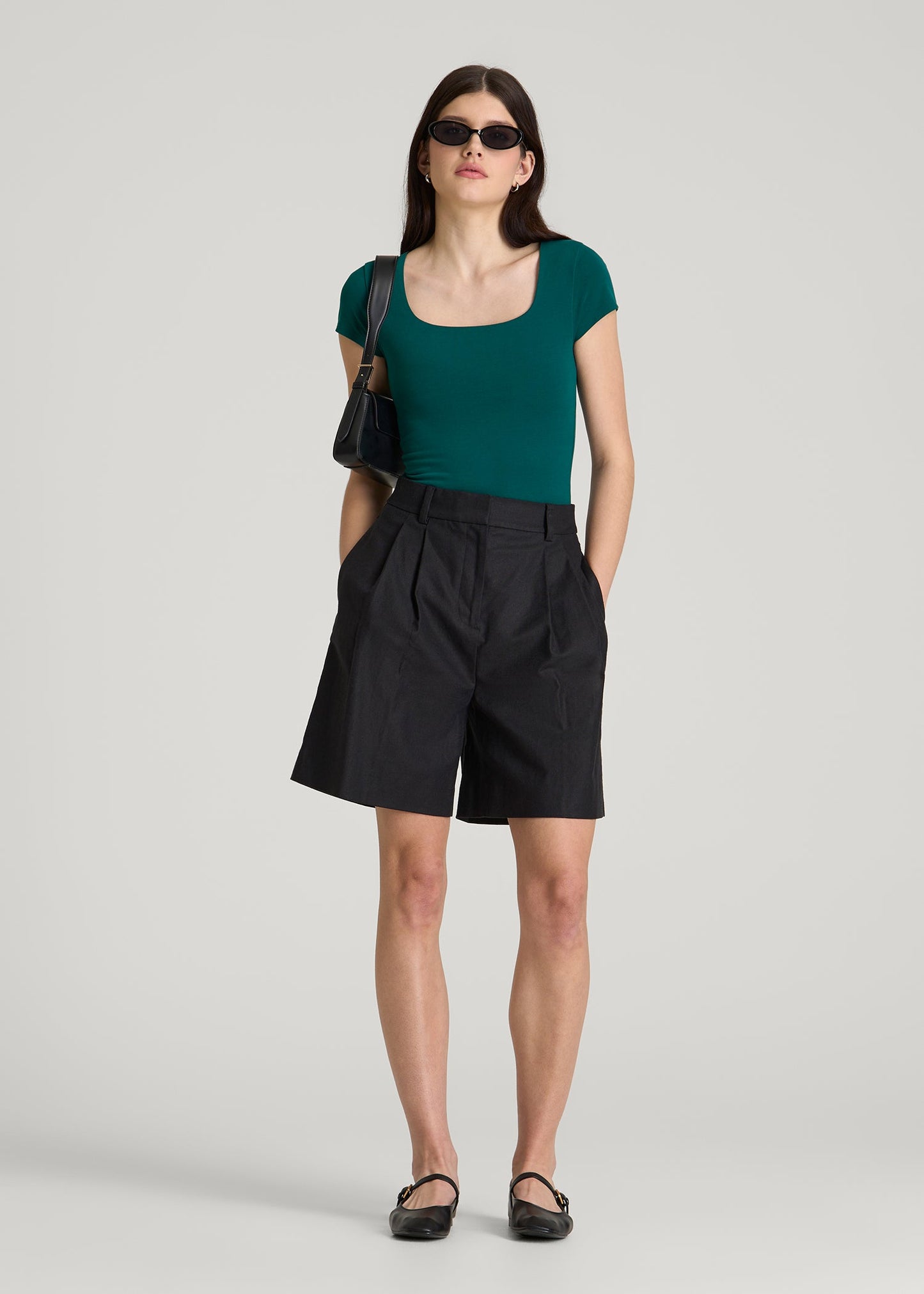 American Tall Women Cotton Blend Short Sleeve Square Neck Bodysuit for Tall Women in Deep Teal