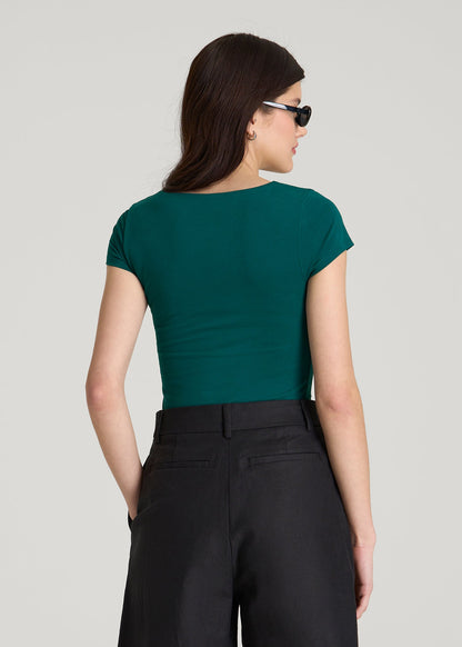 American Tall Women Cotton Blend Short Sleeve Square Neck Bodysuit for Tall Women in Deep Teal