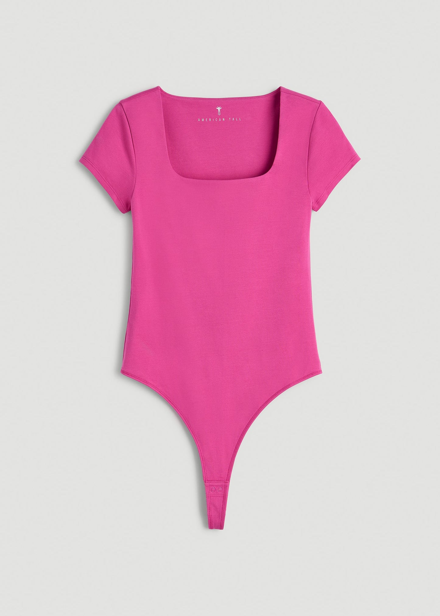 American Tall Women Cotton Blend Short Sleeve Square Neck Bodysuit for Tall Women in Magenta