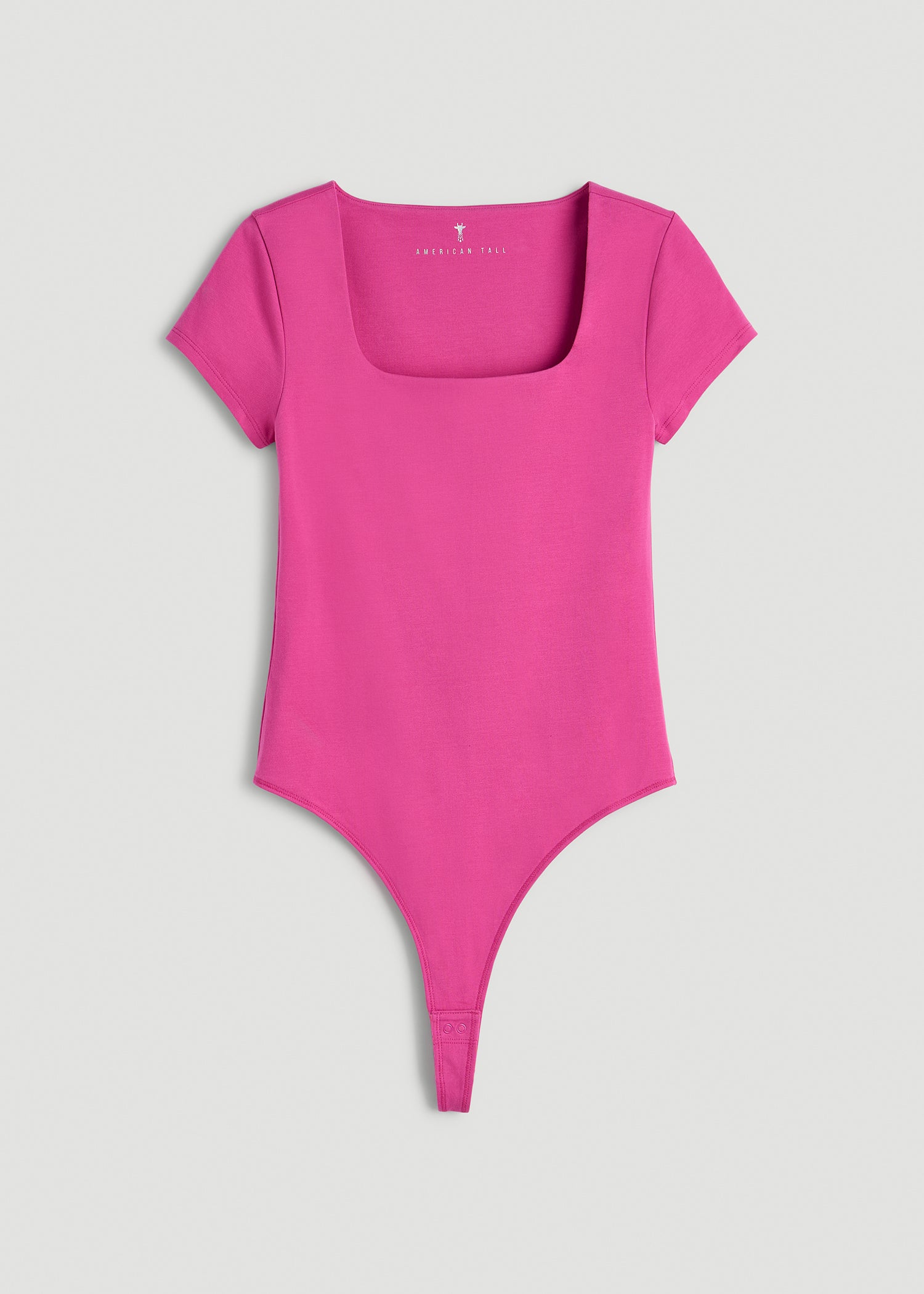 American Tall Women Cotton Blend Short Sleeve Square Neck Bodysuit for Tall Women in Magenta