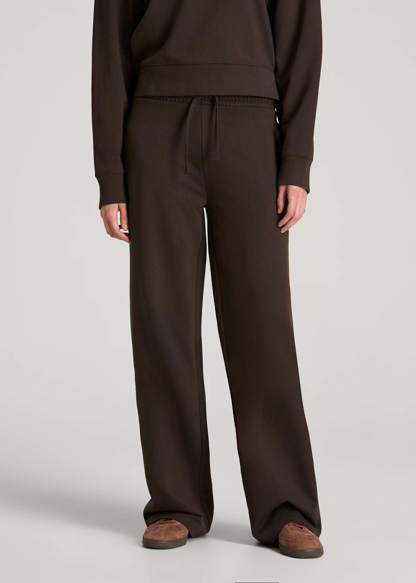 American Tall Women Everyday Terry Midrise Wide Leg Pants for Tall Women in Espresso