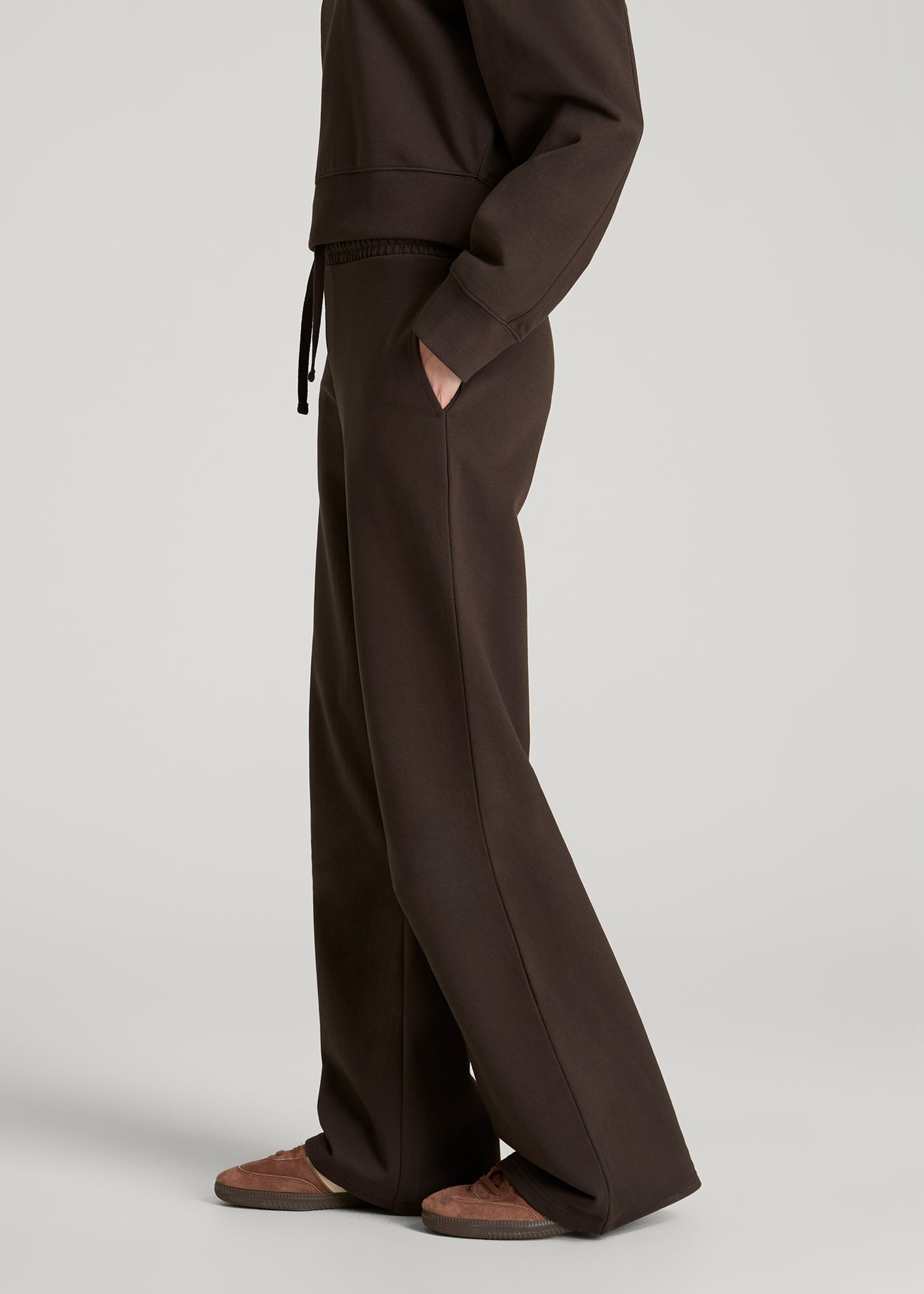 American Tall Women Everyday Terry Midrise Wide Leg Pants for Tall Women in Espresso