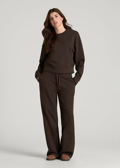 American Tall Women Everyday Terry Midrise Wide Leg Pants for Tall Women in Espresso