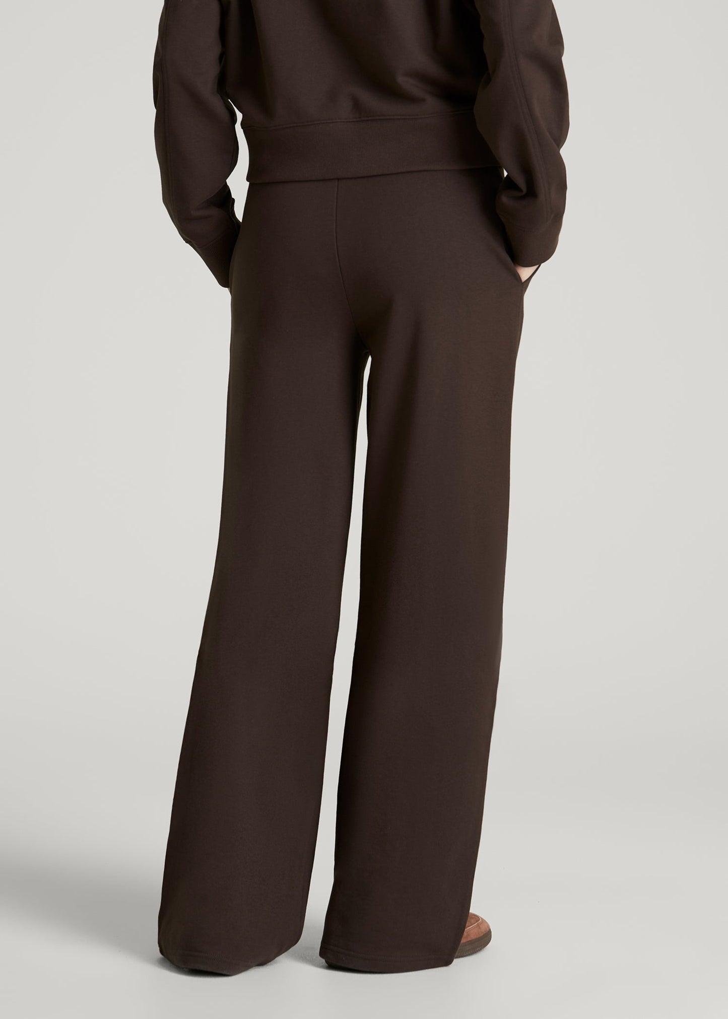 American Tall Women Everyday Terry Midrise Wide Leg Pants for Tall Women in Espresso