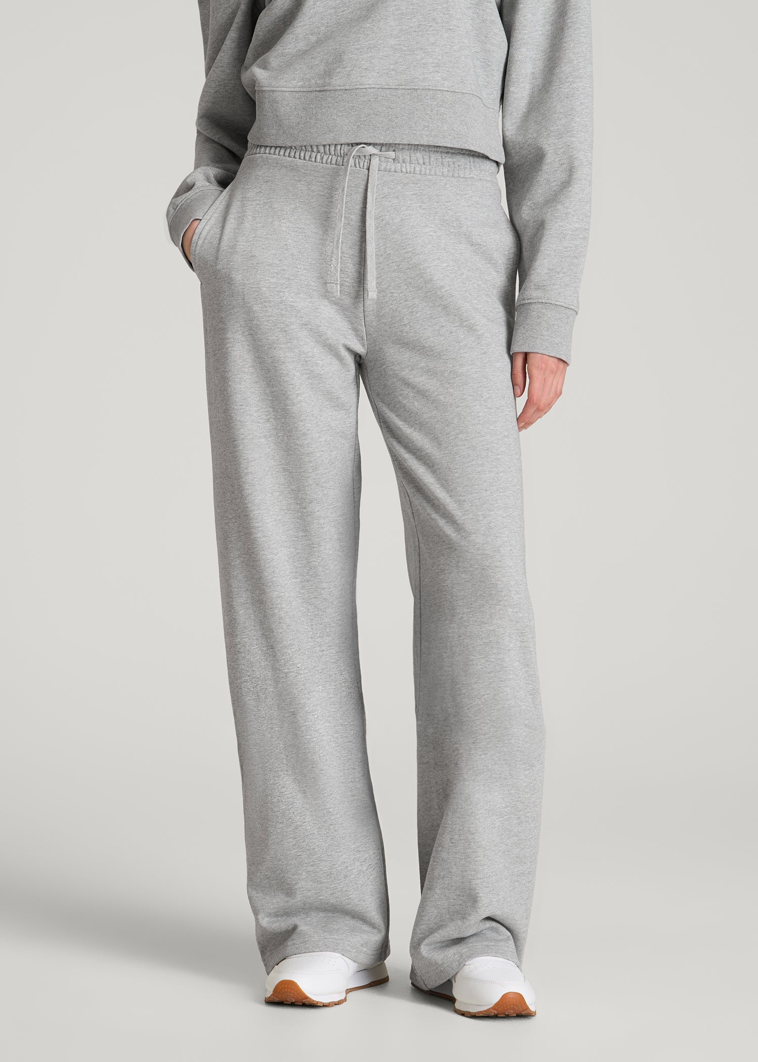 American Tall Women Everyday Terry Midrise Wide Leg Pants for Tall Women in Grey Mix