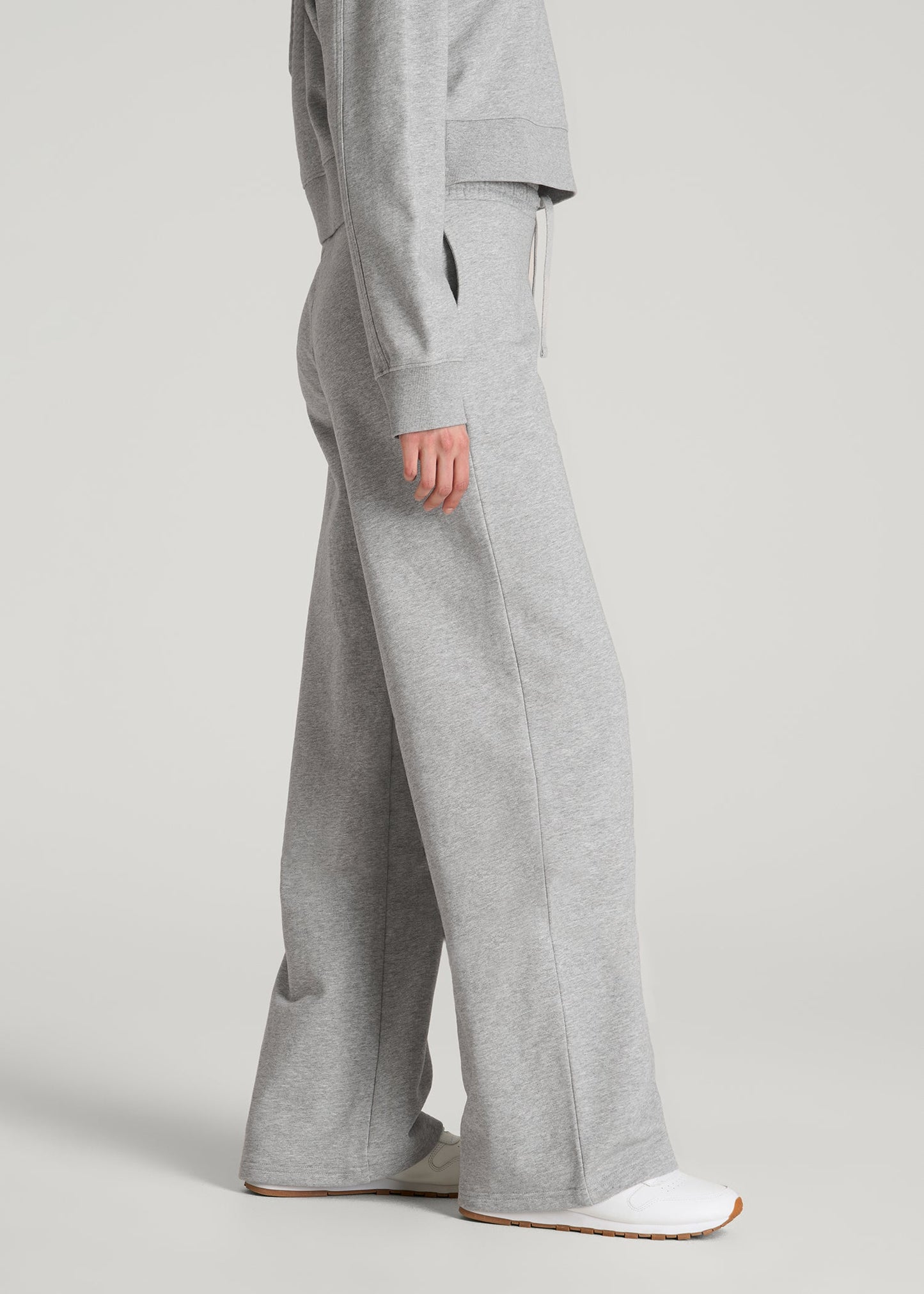 American Tall Women Everyday Terry Midrise Wide Leg Pants for Tall Women in Grey Mix