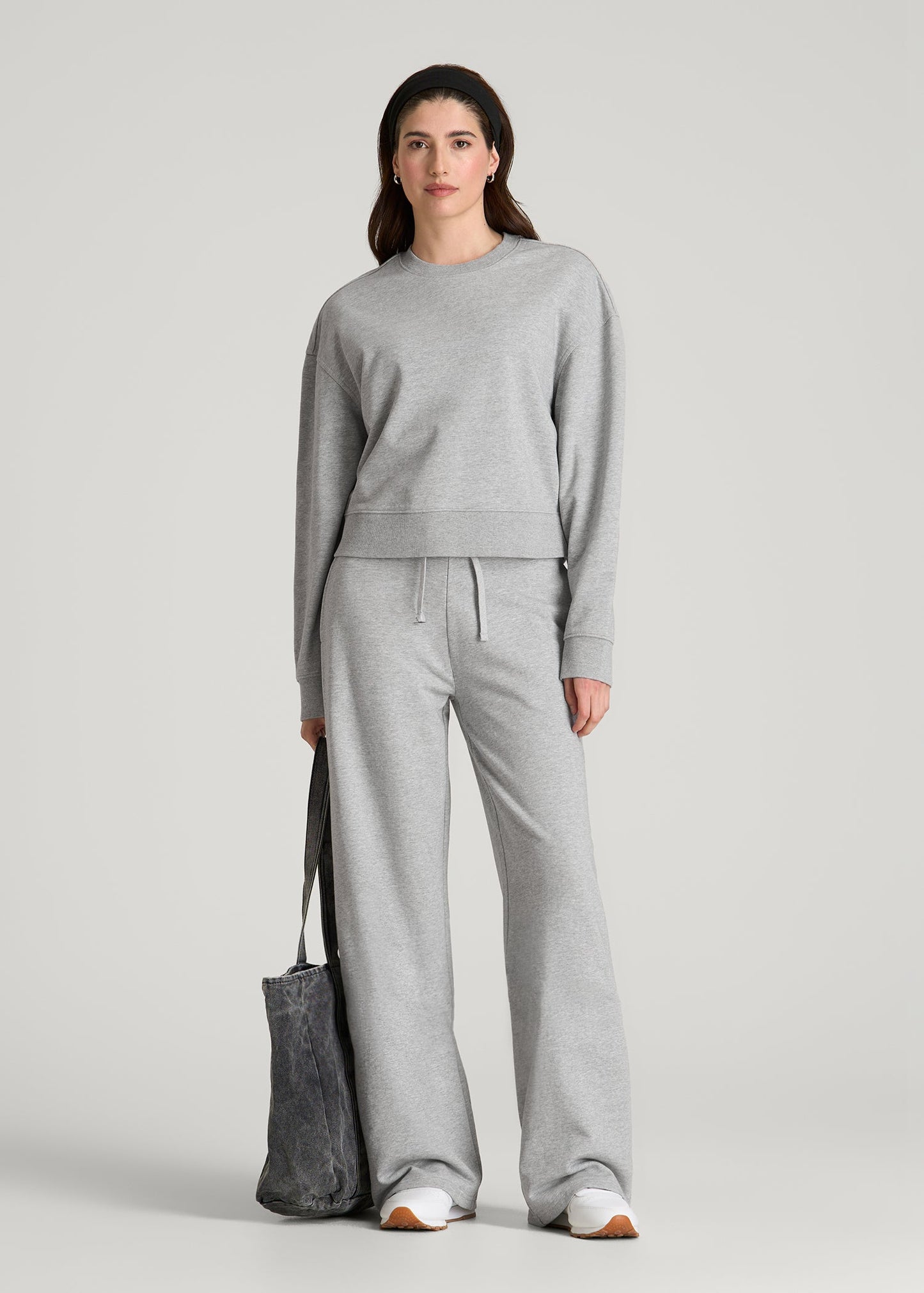American Tall Women Everyday Terry Midrise Wide Leg Pants for Tall Women in Grey Mix